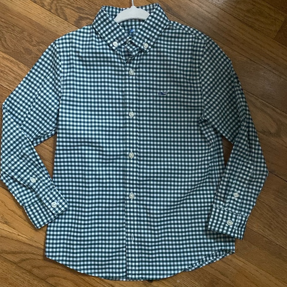 Vineyards Vines green and white gingham button up size 5
